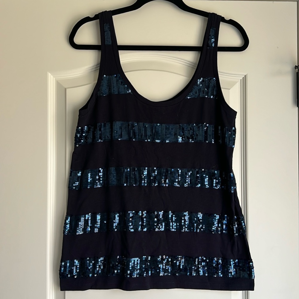 J Crew Collection navy sequin striped tank